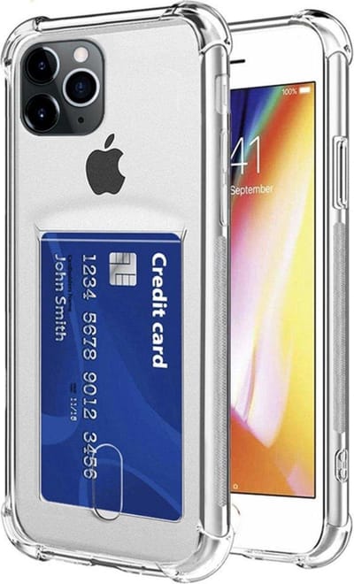 YPCd® Geschikt voor Apple iPhone 12 Pro Pasjeshouder - Shock Case Transparant