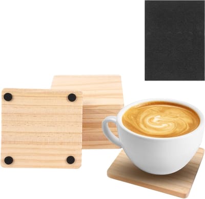 12 Stuks Onbewerkte Houten Coasters van 10 cm, Vierkante Onderzetters met Antislip Siliconen Dots voor Dranken, DIY Schilderprojecten en Creatieve Decoratie