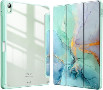 Sounix Tablet hoes Geschikt voor Apple iPad 11 (2025) A16 / Apple iPad 10.9 (2022) - Hoesje met Pencil Houder Uitsparing - Groen Marmer
