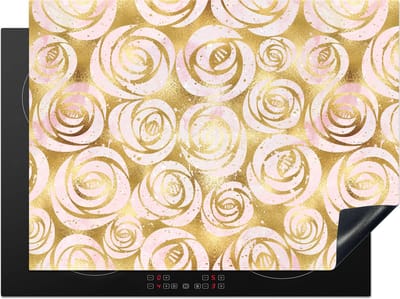 KitchenYeah® Inductie beschermer 70x52 cm - Marmer print - Goud - Rozen - Patronen - Kookplaataccessoires - Afdekplaat voor kookplaat - Inductiebeschermer - Inductiemat - Inductieplaat mat