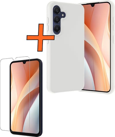 Hoes - Met Screenprotector - Geschikt voor Samsung Galaxy A15 - Sterk & Shockproof - Back Cover - Siliconen Case - Telefoon Hoes - Wit