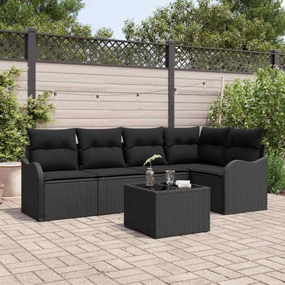 vidaXL - Tuinbank - Set - 6 - st - Zwart - poly - rattan