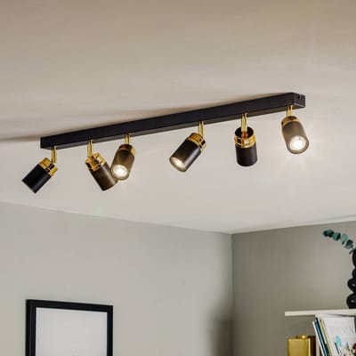 Luminex Plafondspot Reno, 6-lamps, zwart/goud