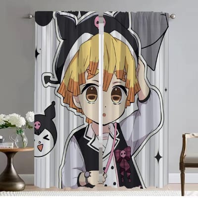Gordijnen voor interieur 2 stuks Demon Slayer Gordijnen Kinderkamer Verduisterend Gordijn voor Kamer 2 Paneel Shades Scheidingswand Woonkamer W50xH70cmx2pcs-CL white