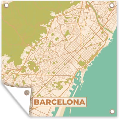 Tuin poster Kaart - Barcelona - Stadskaart - Vintage - Plattegrond - 200x200 cm - Tuindoek