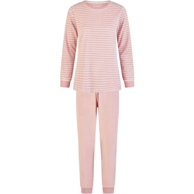 By Louise Dames Winter Pyjama Set Lang Badstof Roze Gestreept - Maat M