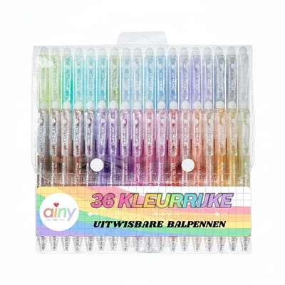 Ainy - Kleurrijke Uitwisbare Pen set 36 stuks | gekleurde uitgumbare pennen voor etui of pennenzak | ideale teken balpennen cadeauset voor kinderen en volwassenen