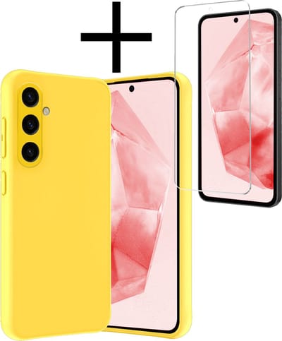 Hoesje - Met Screenprotector - Geschikt voor Samsung Galaxy A35 - Sterk & Shockproof - Back Cover - Siliconen Case - Telefoon Hoes - Geel