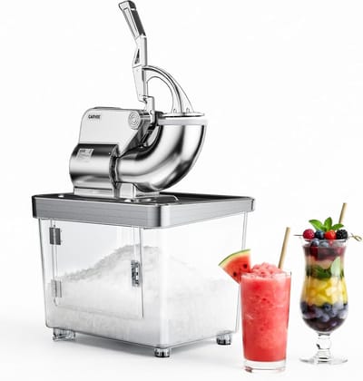 Elektrische IJscrusher - Ijsvergruizer 300W - 300 kg/u - Met 34L Transparante Opvangbak & 4 RVS Messen - Instelbare Dikte - Professionele Schaafijsmachine voor Horeca, Bars en Thuis