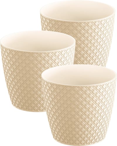 3x stuks orient stijl plantenpot/bloempot kunststof dia 16 cm en hoogte 14 cm in het creme wit voor binnen/buiten