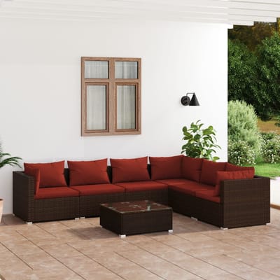 vidaXL - 7-delige - Loungeset - met - kussens - poly - rattan - bruin