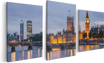 Artaza Canvas Schilderij Drieluik London Big Ben en Westminster Brug - 120x60 - Foto Op Canvas - Canvas Print