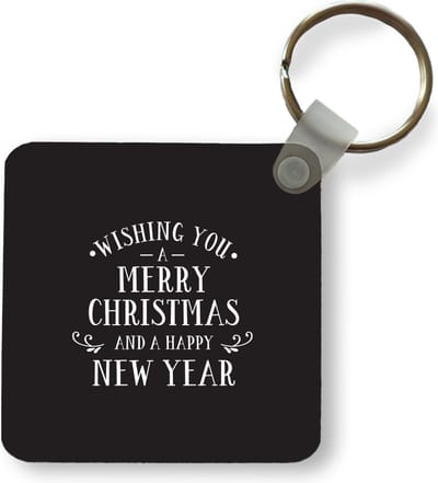 Sleutelhanger - Uitdeelcadeautjes - Kerst quote "Wishing you a merry Christmas" op een zwarte achtergrond - Plastic - Kerst - Cadeau - Kerstcadeau voor mannen en voor vrouwen