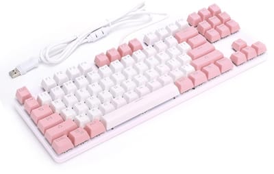 Dailygoody - Bedraad USB-gamingtoetsenbord - Gamingtoetsenbord met multimediaknoppen - Wit en roze - Mechanisch toetsenbord - Geschikt voor desktop en...
