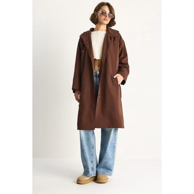 Oversized Midi Trenchcoat met Sjaalkraag