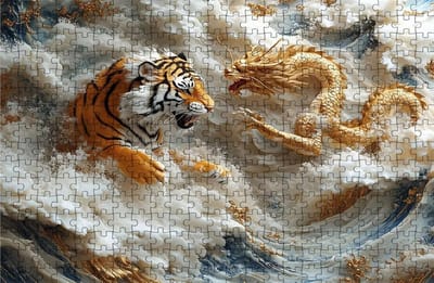 Houten Puzzel - Legpuzzel Volwassenen - Ontspanning Thuis - Grote Afmeting - 160 x 105 cm - Draak Tijger