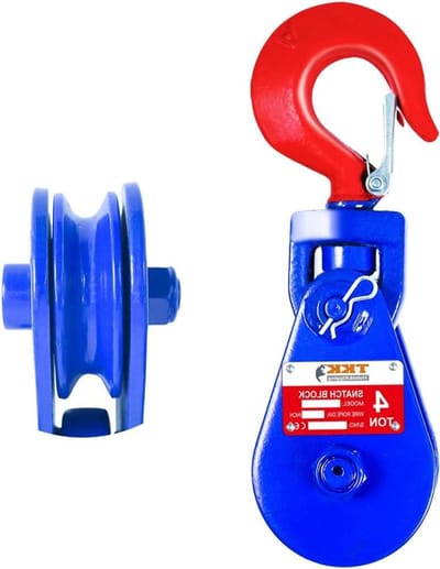 Takelblok met haak - Katrolblok lier - Zwaar slepen - Dubbele tractie - 4 Ton 4.5 inch - Blauw