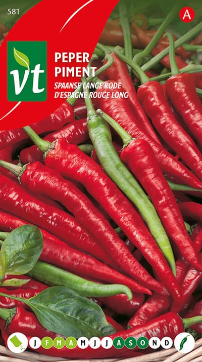 Peper Spaanse Lange Rode Zaden - Zeer Pikante Vruchten, Rood of Groen