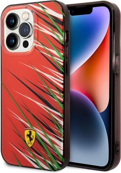 Ferrari Back cover - iPhone 14 Pro - Rood - Schokbestendig - Double Layer Grass Print