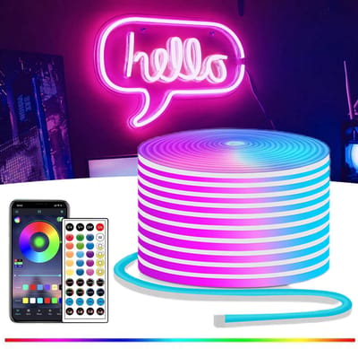 10M RGB LED neon touwverlichting LED neon stripverlichting met afstandsbediening/app-bediening IP65 24V waterdichte flexibele neon LED stripverlichting, led-verlichting voor slaapkamer en buitendecoratie.