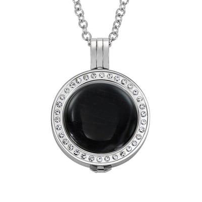 Quiges - Munthouder met Ketting en Munt 25mm Cat's Eye Zwart - RVS Zilverkleurig met Zirkonia - EPRHZ538
