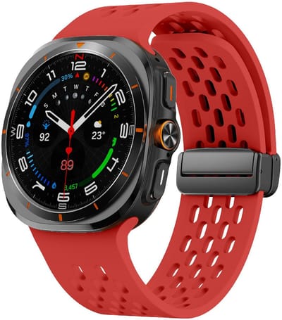 Siliconen bandje - geschikt voor Samsung Galaxy Watch Ultra (47mm) / Ultra 2025 (47mm) - gaatjes met magneetsluiting - rood