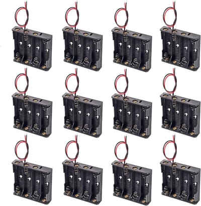 Batterijhouder AA - Batterijbox 4xAA - Elektronica Projecten - Met Aansluitdraden - 12 Stuks - Zwart