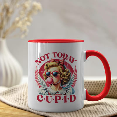 Creasowl® - Not today cupid - Koffiemok, Valentijn cadeautje voor haar, Liefdes Cadeau voor hem, Koffiebeker, Koffie beker, Thee mok, Valentijnsdag Kadootjes, , Koffie mok, Valentijn Cadeau, Mok met oor, Valentijnsdag kadootjes, Cadeautje voor vrouw
