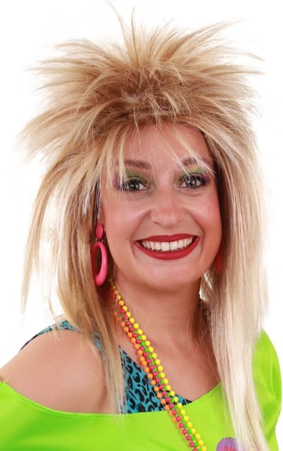 KIMU® Jaren 80 Disco Fitness Pruik Licht Blond - met Gratis 2x Haarnetje - Mullet Matje 80's Rocker Festival