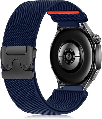 Nylon Sportarmband voor Smartwatch 46 mm, Elastische Parachute Sluiting, Gevlochten Strap in Donkerblauw, 22 mm, Geschikt voor Huawei Watch GT 6 en GT 5 Series