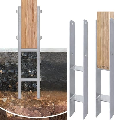 Paalankers set - H-profiel houders - Solide fundering - Verstevigd staal - 60 cm hoog - Zwart