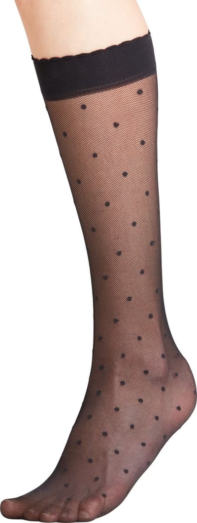FALKE Dot gedessineerd materiaal transparant 15 DEN kniekousen dames zwart - maat 35-38