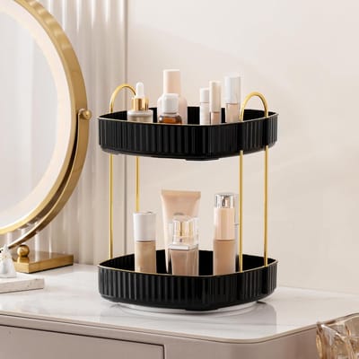 360 roterende make-up organizer voor ijdelheid - 3 band vierkante make-up carrousel - slaapkamer badkamer - 9 inch