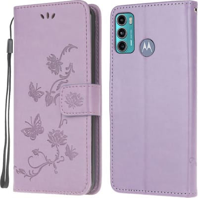 Coverup Hoesje - Geschikt voor Motorola Moto G60 Hoesje - Coverup Bloemen & Vlinders Book Case - Lila