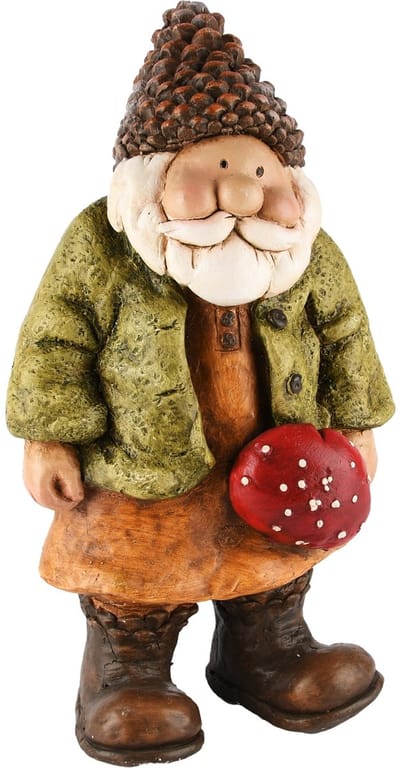 Herfstman met paddenstoel oranje-groen 36 cm hoog - tuinbeeld - hoogkwalitatieve kunststof - decoratiefiguur - interieur - accessoire - voor binnen en buiten - herfstcollectie - geschenk - cadeau - gift - verjaardag