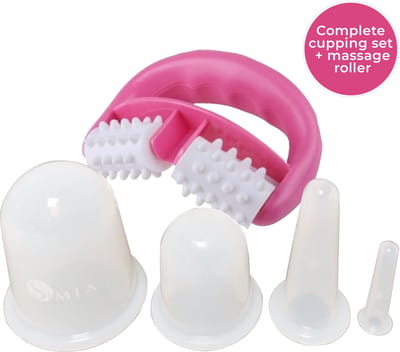 SIMIA™ Premium Kwaliteit Cupping Set (5-Delig) - Lichaam & Gezicht - Siliconen Cellulite Cups - Anti Sinaasappelhuid - Anti Cellulitis Massage - Vacuüm Massage Therapie - Complete Voordeelset met Massage Roller