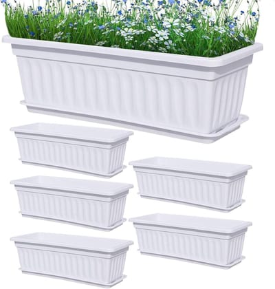 Bloembakken Set - Plantenbakken Containers - Planten Kweken - Geïntegreerde Drainage - 6 Stuks - Wit