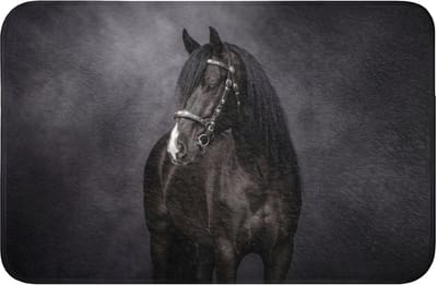 Badmat 60x40 cm - Antislip - Portret - Paard - Zwart - Badmatten voor badkamer - Badkamermat - Douchemat - Badkamer mat