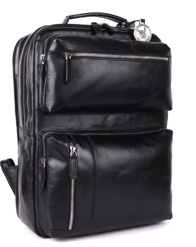 DE LAMASSU® (Alfred) leren laptoprugzak – business rugzak voor dames en heren – geschikt tot 17 inch – met trolleyband, vintage look & luxe geschenkverpakking
