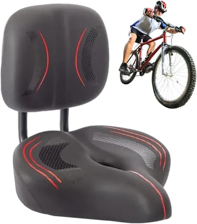 Fietsstoel met rugleuning - Comfortabel fietszadel - Comfortabel fietsen - Schokabsorberend geheugenschuim - 12.99x11.8 inch - Zwart