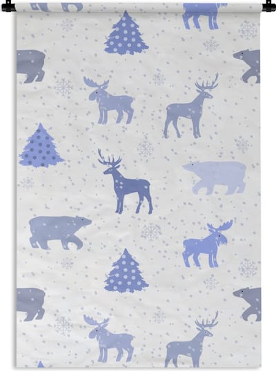 Wandkleed - Wanddoek - Hert - Patroon - Sneeuw - 60x90 cm - Wandtapijt