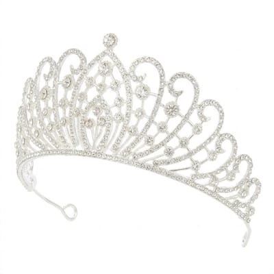 Zilverkleurig wit tiara haar accessoire dames met strass stenen kroon barok stijl opengewerkt design breed model bridal headpiece