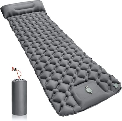 Opblaasbare Slaapmat - Kampeer matras - Buiten slapen - Met ingebouwde voetpomp - 190x60cm - Grijs