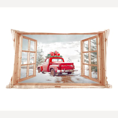 Sierkussens - Kussentjes Woonkamer - 60x40 cm - Doorkijk - Auto - Kerst - Cadeaus - Winter - Landschap