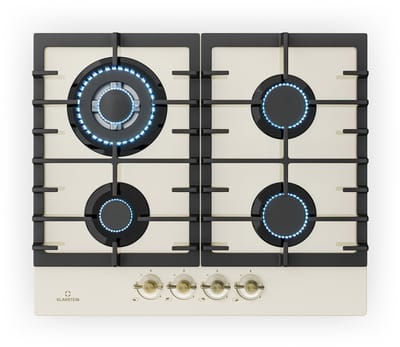 Klarstein Gaskookplaat Victoria inbouw, Sabaf-brander, aardgas/propaan, veiligheidsventielen, automatische uitschakeling, gietijzeren pannendragers, retro-look glaskeramiek, 4 branders, ivoor,6 kW 100 cm - voor Keuken - Gas Hob