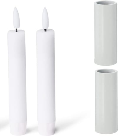 Novaliv set van 2 kaarsenhouders, magnetische kaarsenhouder, wit, 2,8 x 5 cm, kaarsenhouders, tafelkaarsen, premium LED kaarsenhouders, adventskrans kaarsenhouder, kersttafeldecoratie