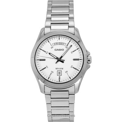 Casio Standaard Analoog Roestvrij Staal Witte Wijzerplaat Quartz MTP-1370D-7A3V Herenhorloge wit