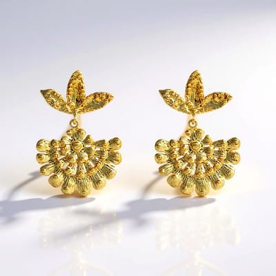 Cavill - Vergulde Zilveren Oorbellen - 925 Sterling Zilver - Filigraan Blad Bloemenmotief - Lichtgewicht Elegante Dames Sieraden - 30 mm
