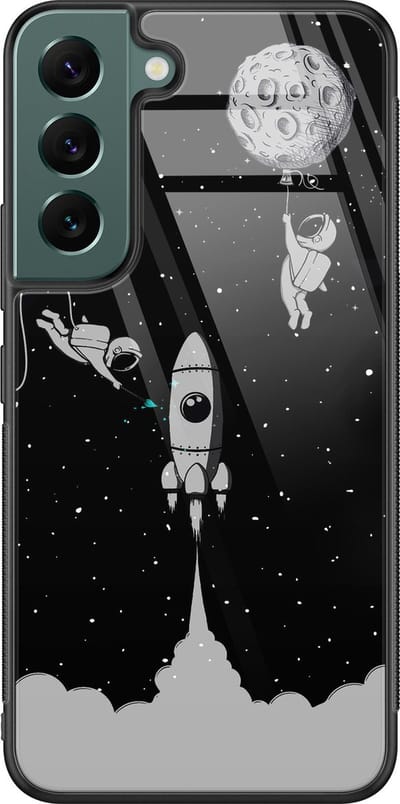 Hoesje geschikt voor Samsung Galaxy S22 - Space shuttle - Luxe Glazen Hardcase - Marmer - Zwart