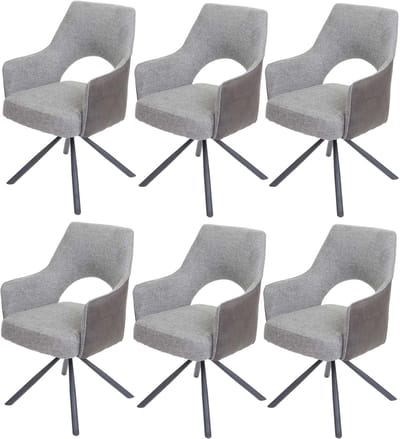 Set van 6 eetkamerstoelen MCW-K30, keukenstoel, armstoel, draaibare autostand, stof/textiel MVG ~ grijs-donkergrijs